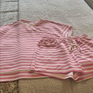 Women’s Pink & Cream Striped Lounge Short Set
